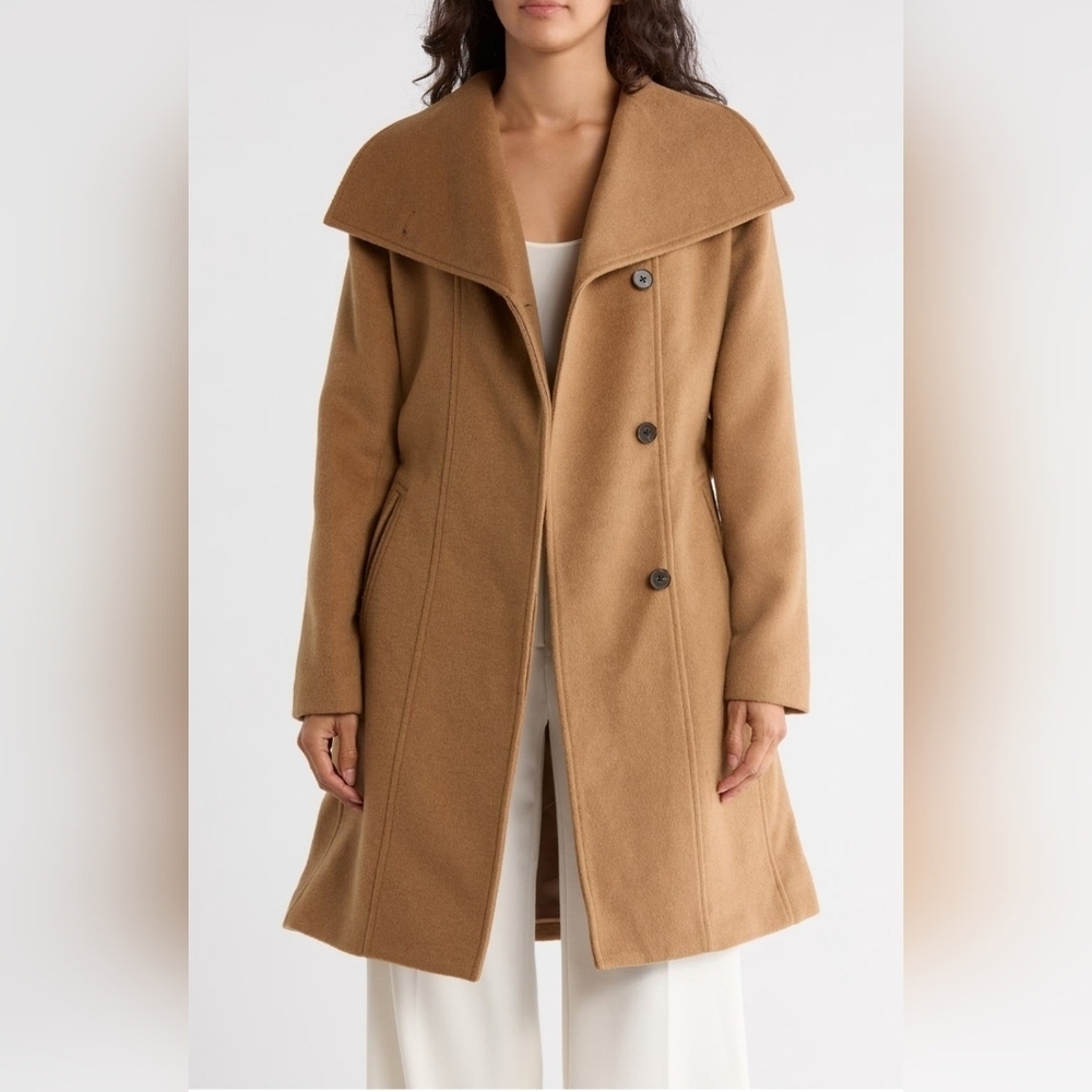 Bernardo Tan Wool Blend Wrap Coat - Picture 3 of 4